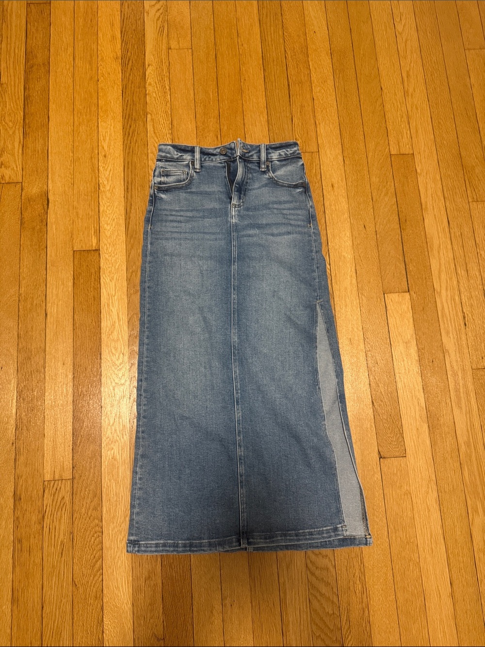 Hidden Blue Denim Maxi Skirt with Side Slit